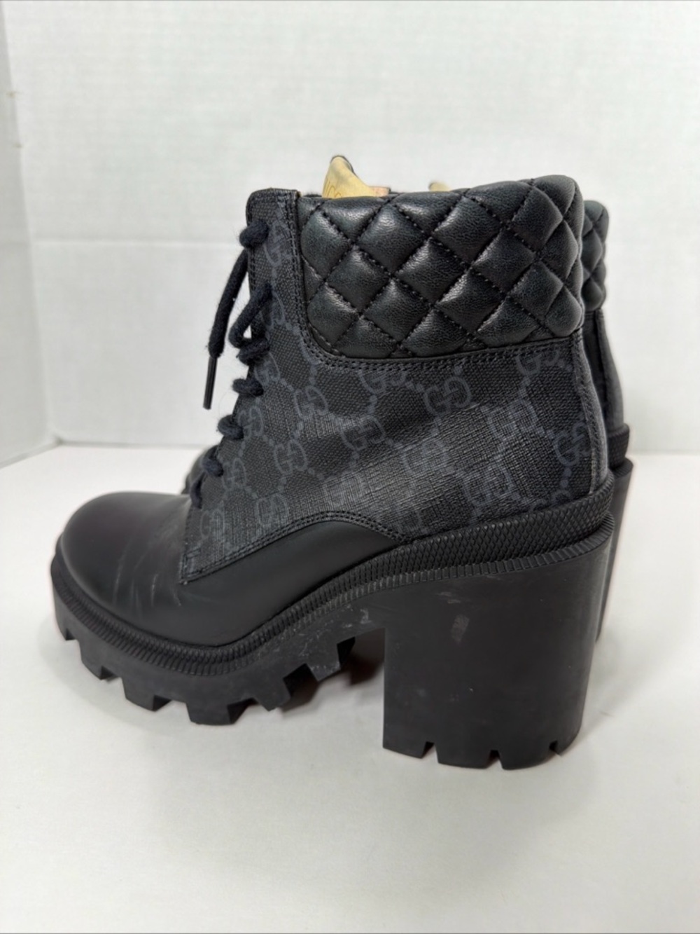 Gucci APOLLO CALFSKIN GG SUPREME NAPPA SAMOA QUILTED LACE UP ANKLE BOOTS 36.5 - Picture 6 of 16